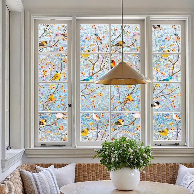 DKTIE Country Rustic Window Privacy Film Rainbow Film Decorative Window Sticker, UV2 Static Stained Glass Cling Tint for Home Heat Control Non-Adhesive (S3533, 29.5in X 78.7in)