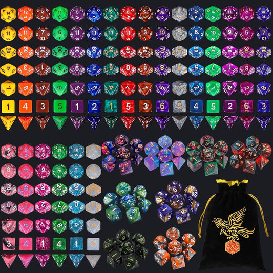 QMay 30 Sets Polyhedral Dice - 30 X 7 (210 Pieces) DND Dice with a D&D Dice Large Drawstring Bag, 30 Colors D4 D6 D8 D10 D% D12 D20, Great for Dungeons and Dragons, RPG, MTG,Role Playing Table Games