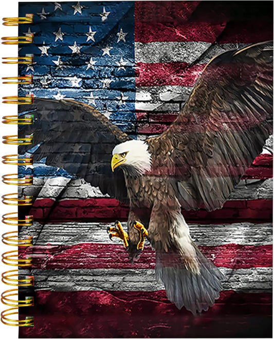 iampanda Spiral Journal Notebook,Cool Strong TwinWire Binding with Premium Paper for Girl Women,60 Sheets A5 College Ruled NotebookJournal,Perfect for School Office Home Gifts,American Flag Eagle
