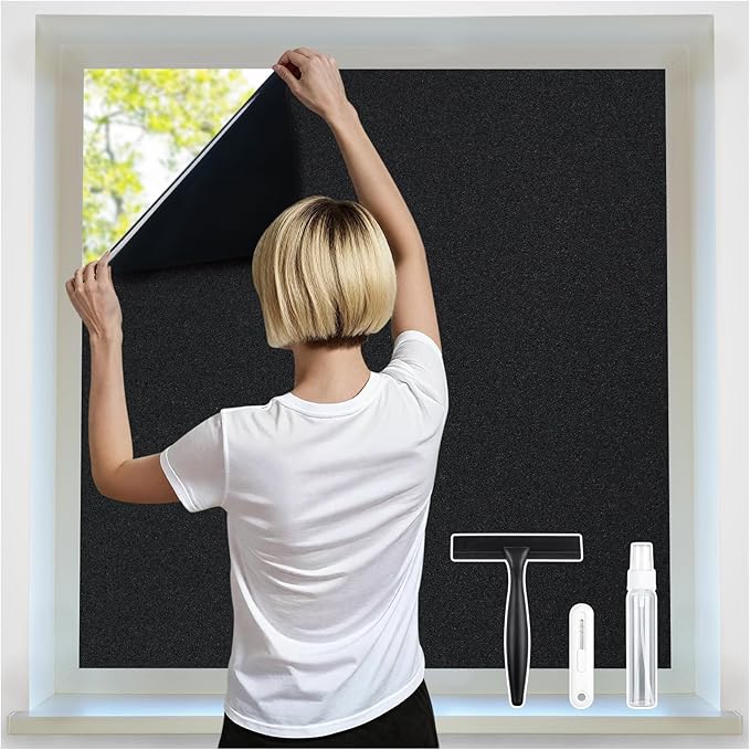 rabbitgoo Blackout Window Film 100% Light Blocking, Static Cling No Glue Easy Install, Removable Room Darkening Window Cover for Daytime Sleep, Bedroom, Nursery, Home Theater, 23.6 by 157.4 inch