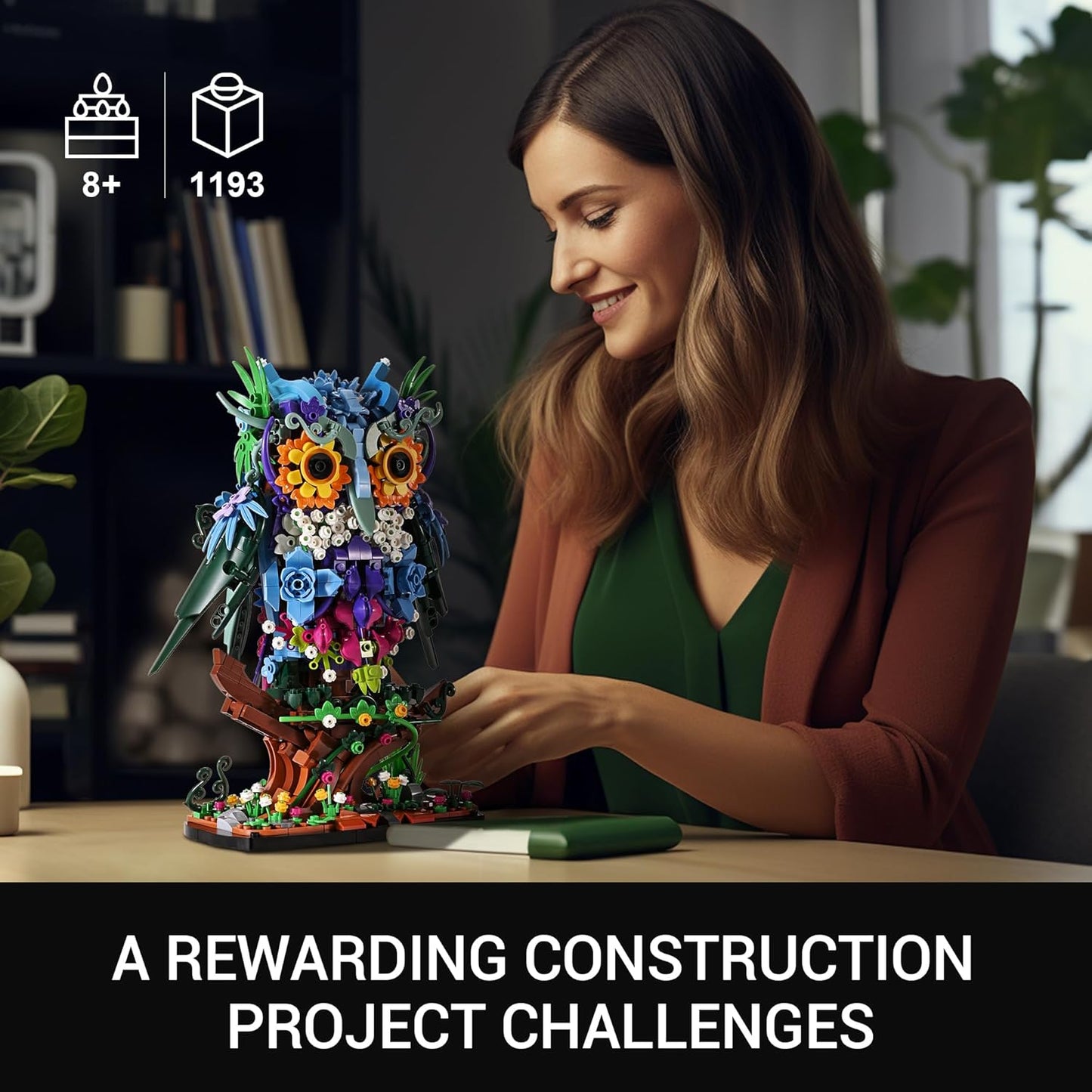 Sillbird Flower Owl Building Sets for Adults Halloween Creative Gift Ideas for Women Men Mom Her, Home Decor Display or Table Centerpieces - Buildable Floral Animals Botanical Model Collection
