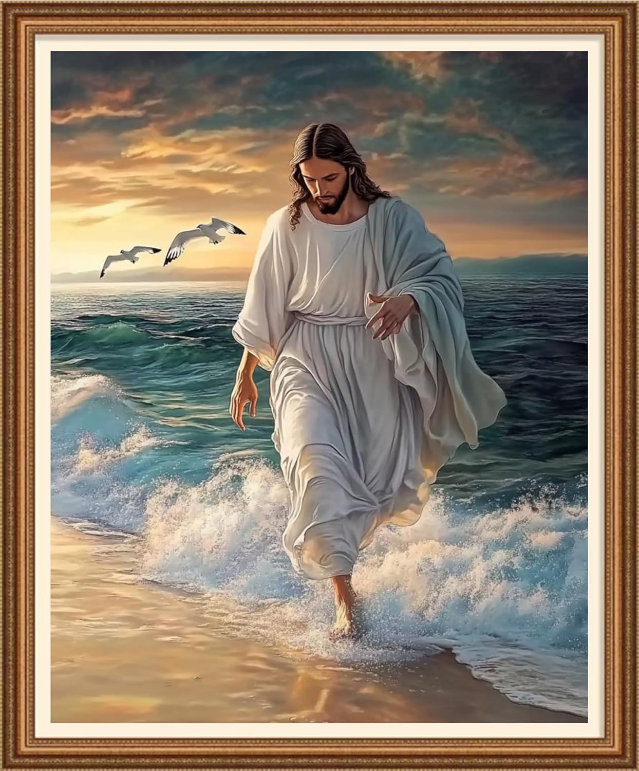 Disnesart Cross Stitch Stamped Full Embroidery Kits DIY 11CT Cotton Thread Printed DIY Needlepoint Kits Craft Needlework Set Cross-Stitch Stamped Sets-Jesus by The Sea 16x20 inch