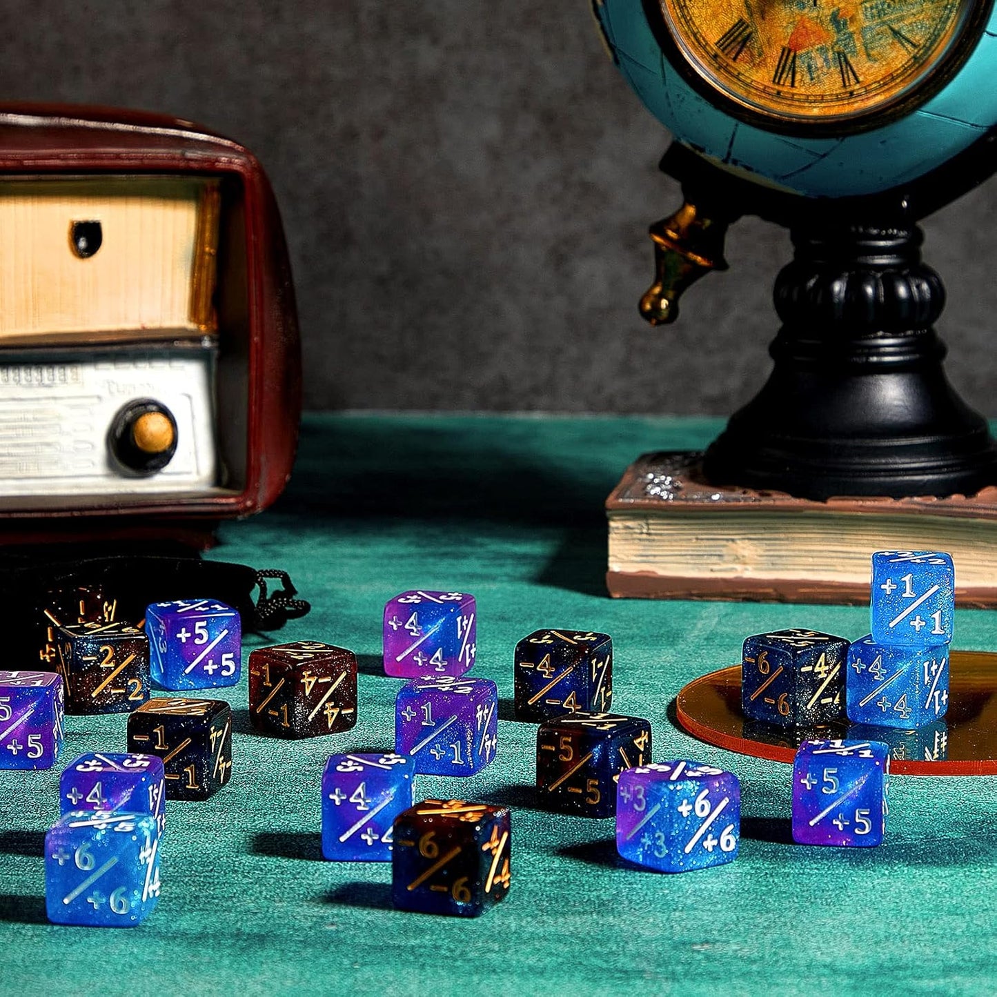 Sumind 24 Pcs Magic Life Counter Dice -1/+1 Counters Commander Buff Tokens 6 Sided Dice Loyalty Life Gifts Compatible with MTG CCG TCG Cards Gaming Accessory (Artsy Style)