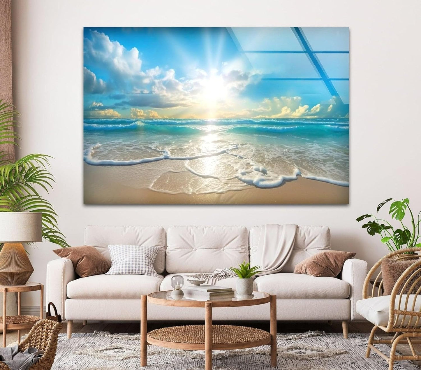 My Photostation.com 20Wx14H'' Beautiful Sunset & Ocean Glass Wall ArtTempered Glass Printing Wall Decor Large Wall Art Wall Hangings