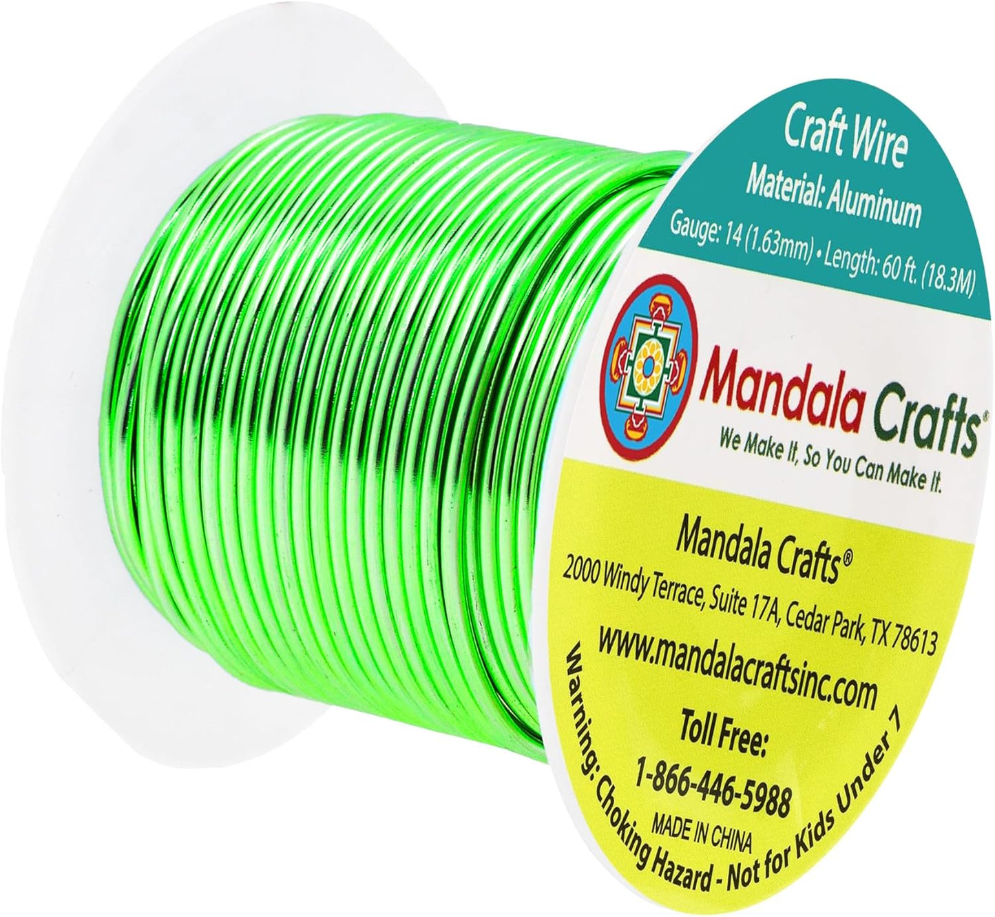 Mandala Crafts 14 Gauge Anodized Aluminum Craft Wire for Jewelry Making - 60 FT Colored Flexible Light Green Wire - Bendable for Bonsai Armature Crafting Sculpting