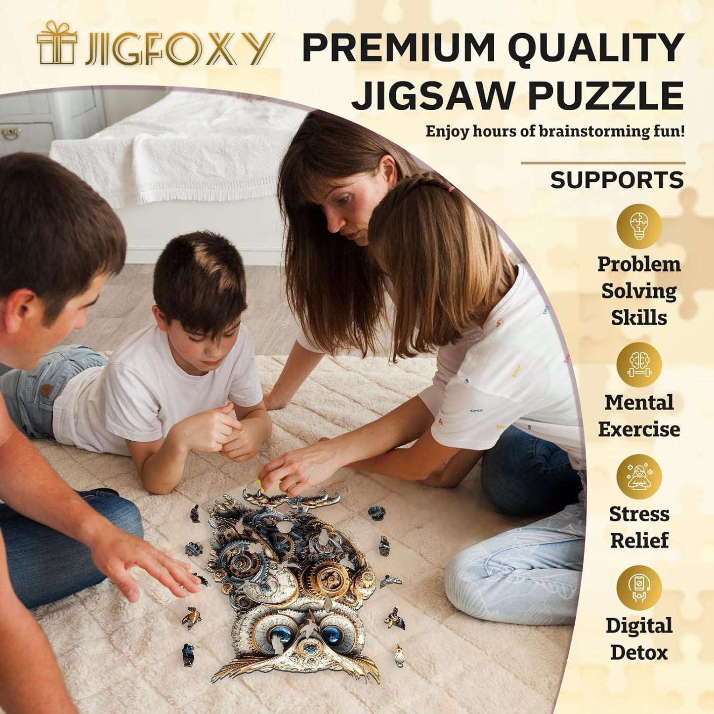 Jigfoxy Wooden Puzzles for Adults, Mechanical Owl Wood Puzzles Adult, Unique Animal Shape Wooden Jigsaw Puzzles for Adults, Birthday Gifts for Puzzle Lovers, Family(L-13.4 * 9.1in-200pcs)