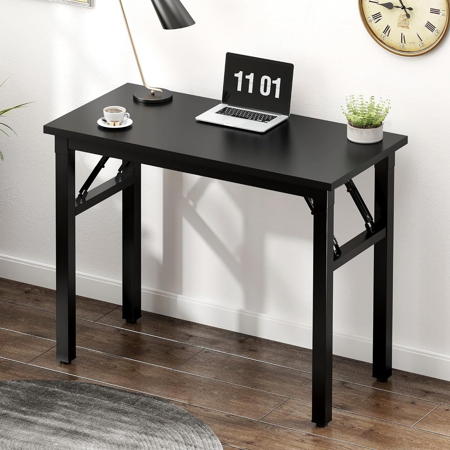 Need 31.5 Inch Folding Computer Desk for Small Spaces, Black Study Foldable Writing Table for Home Office, Bedroom, Dorm Room & Student, No Assembly