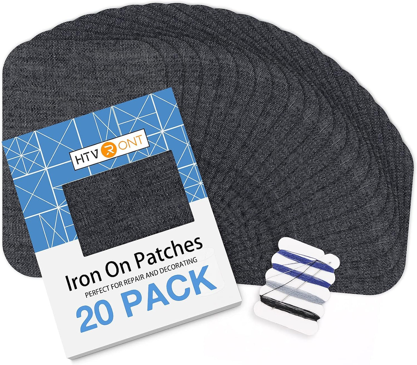 HTVRONT Iron on Patches for Clothing Repair, Cotton Patches Iron on, Black Repair Decorating Kit 20 Pieces Iron on Patch Size 3" by 4-1/4" (7.5 cm x 11 cm)