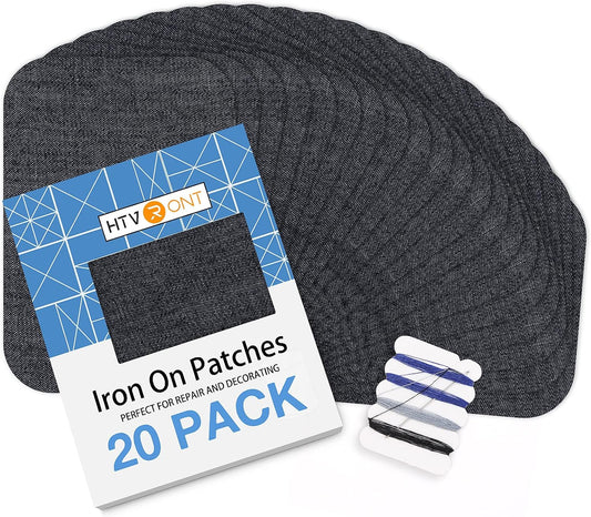 HTVRONT Iron on Patches for Clothing Repair, Cotton Patches Iron on, Black Repair Decorating Kit 20 Pieces Iron on Patch Size 3" by 4-1/4" (7.5 cm x 11 cm)