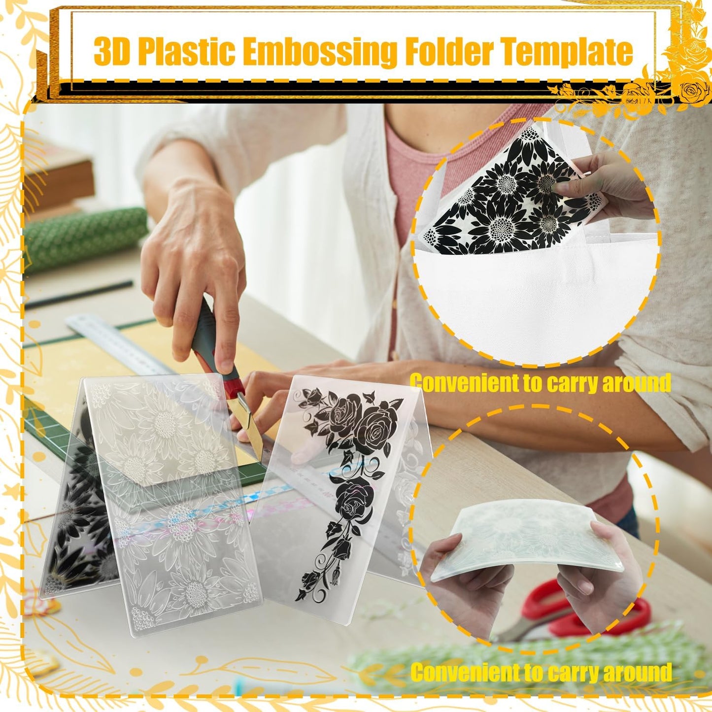3D Embossing Folders for Card Making, Sunflower Embossing Folder and Rose Embossing Folder. Suitable for Card DIY and Photo Albums to Perfect Accessory for Embellishing Photo Albums.