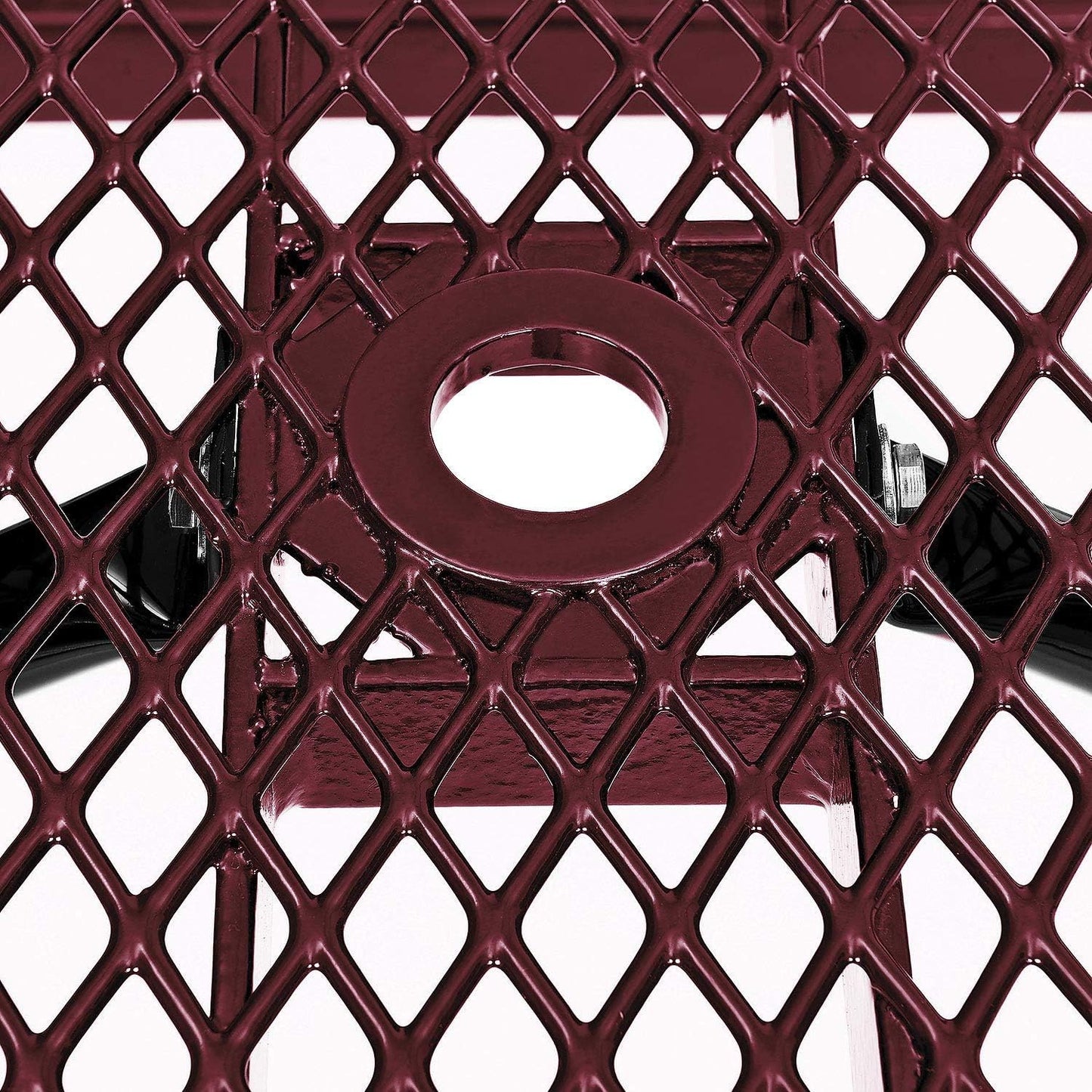 Global Industrial 6’L Rectangular Picnic Table, Expanded Metal, Red Thermoplastic Coating, Attached Benches, 1-1/2” Umbrella Pole Hole, Outdoor-Rated, 1000 lb Capacity, 72” x 30” Tabletop