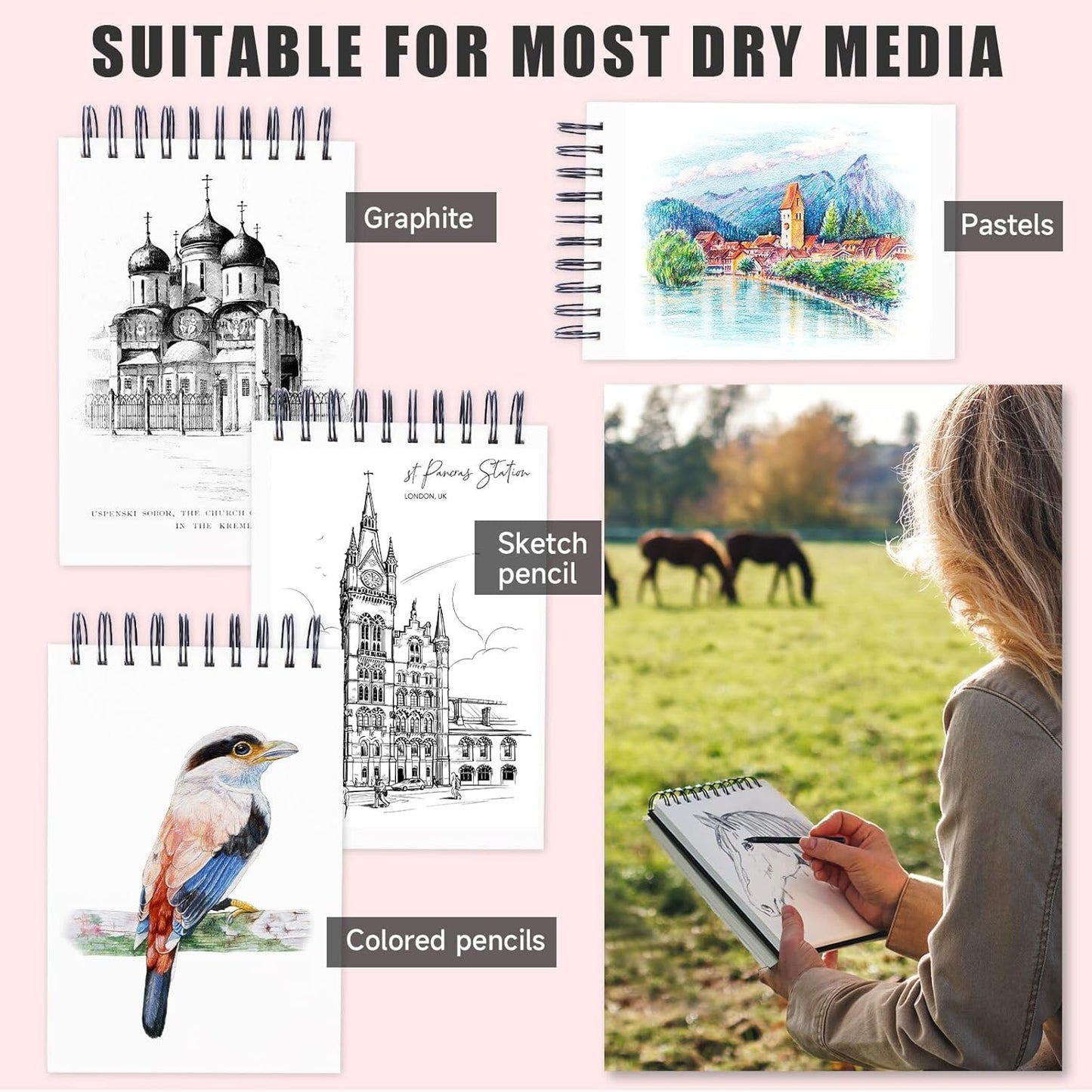 Sketch Book, 5.5" x 8.5" Sketchbook with 60 Sheets (68lb/100gsm), 2 Pack Drawing Pad Acid Free Drawing Book Sketch Pad for Kids Adults Beginners Artists (2 pcs Black)