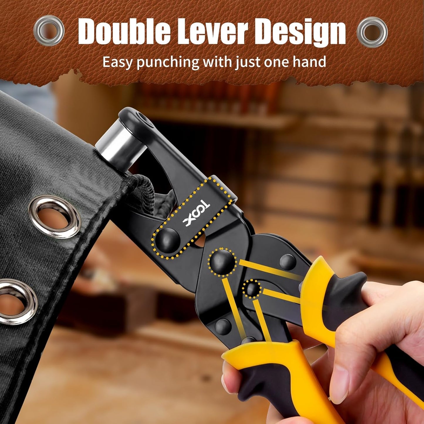 XOOL 2-in-1 Grommet Tool Kit, 1/2" & 3/8" 12mm&10mm Twist-Change Heads, Leathercraft Punching Tool with Magnetic System for Canvas, Leather, Tarps, DIY - 400PCS Grommets & Washers Included