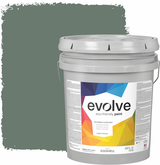 EVOLVE Paint & Primer: Environment-friendly, Eggshell with One-coat Coverage for Interior & Exterior surfaces (Ivy Green, 5-Gallon)