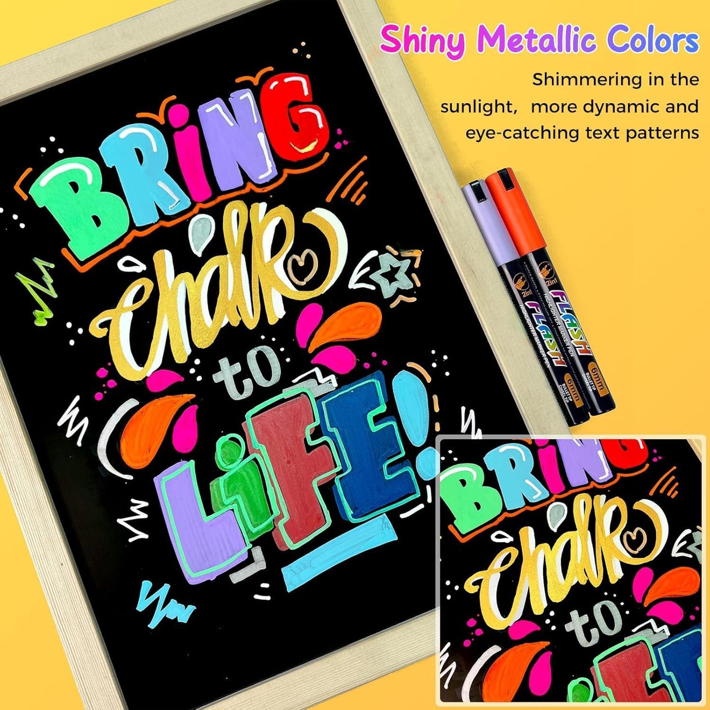 SFAIH 24 Vibrant Chalk Markers for Blackboard [1s Wet Wipe] - No Residue, 6mm Chalk Markers for Chalkboard Calendar, Glass, Window, Menus, Labels, Signs, Car, Non-Toxic, Ideal for Bistro Home School