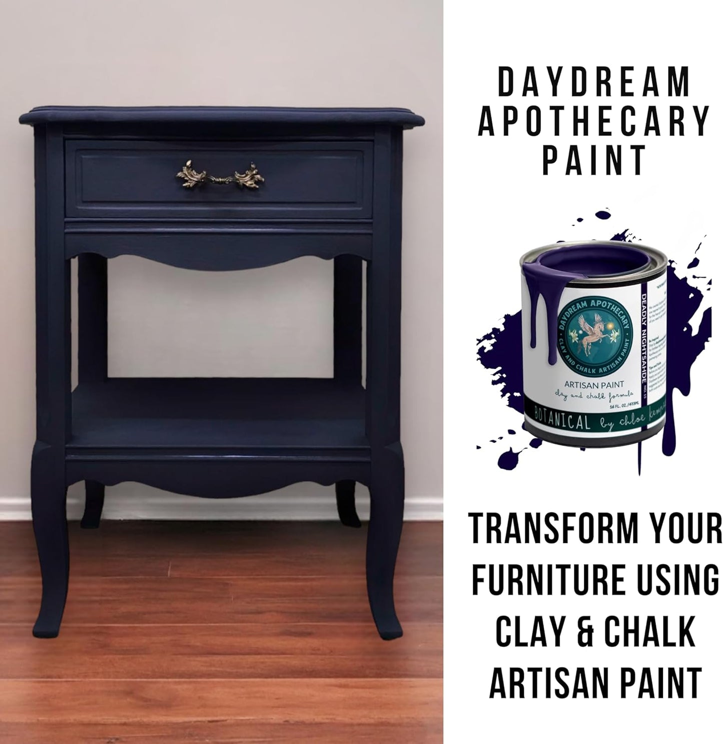 Daydream Apothecary Premium Chalk Style Paint for Furniture, Home Décor, Wood, DIY Interior Projects, Quick Dry, No Prep or Prime Needed, Matte Dark Blue - 16oz