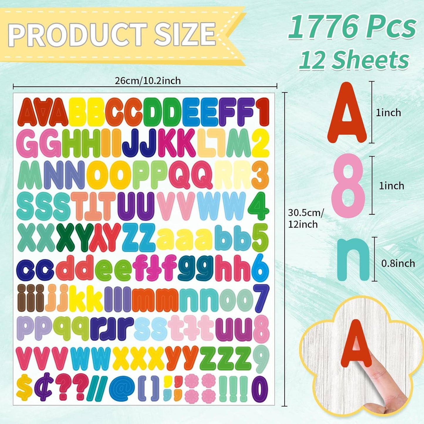 Alphabet Sticker,1''Inch 12 Sheets Multicolor Letter Stickers,Self Adhesive Vinyl Letter Stickers Mailbox Numbers,Self Adhesive Letters Stickers for Bulletin Boards Classroom Home Decor(Multicolor)