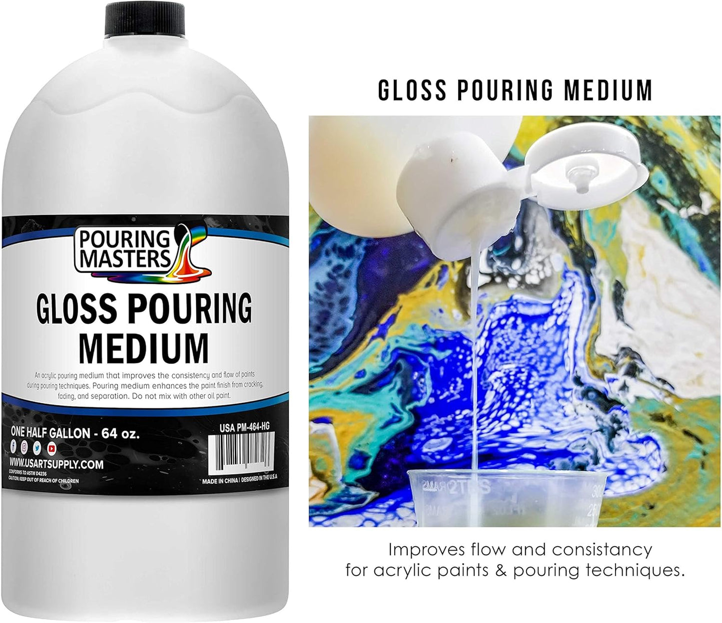 U.S. Art Supply Professional Gloss Pouring Medium 64oz (Half Gallon) - Improves Paint Flow & Cell Effects Creator, Viscosity Adjuster for Art Acrylic Painting