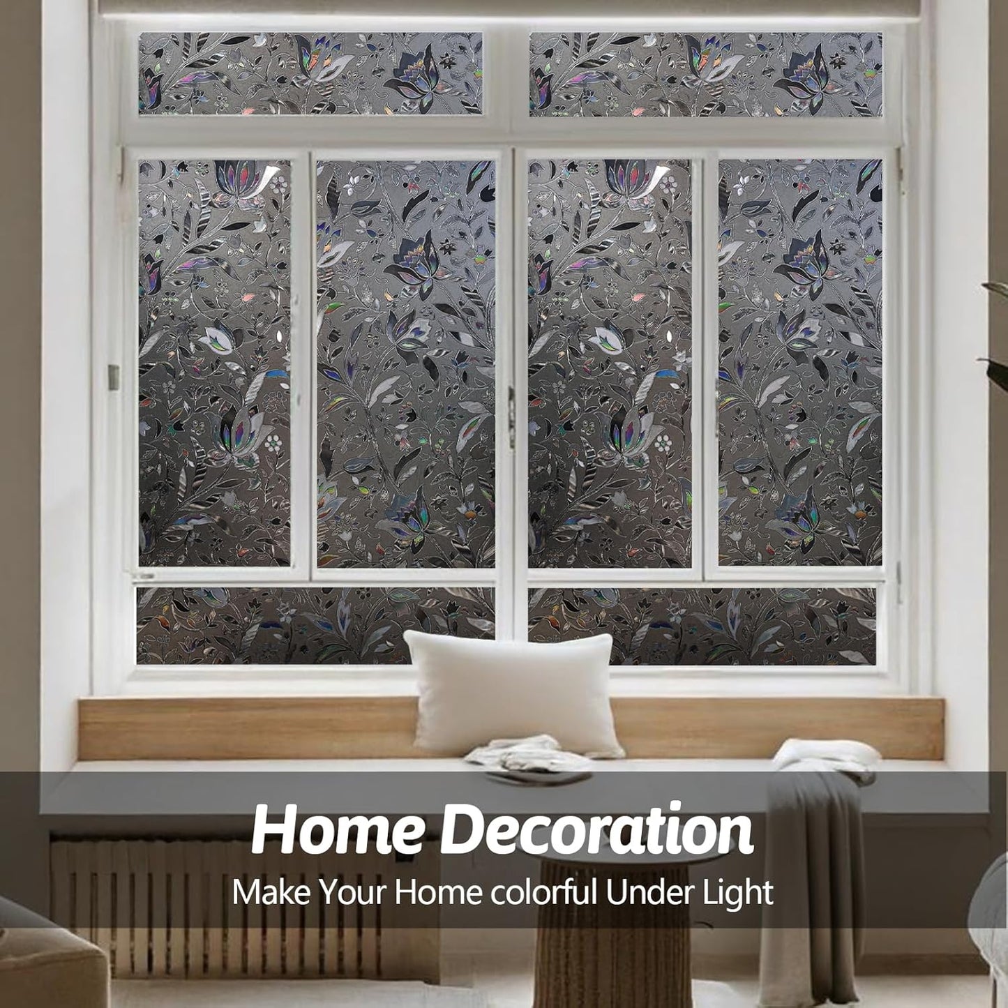 NINETREX Window Privacy Film,Decorative Window Film Frosted,Stained Glass Window Cling,Heat Blocker Non-Adhesive for Home,Grayish Black 35.4 x 78.7inch