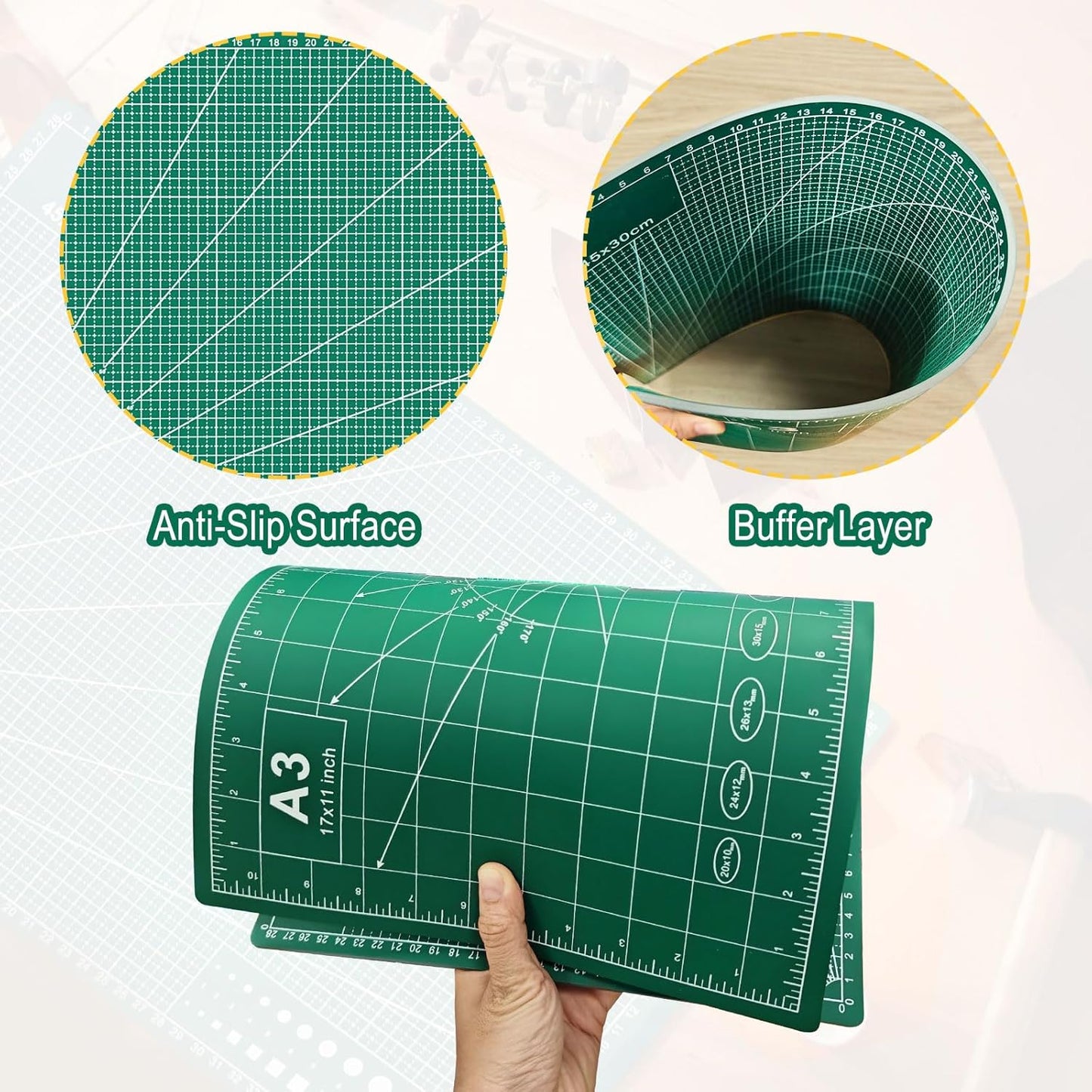 2 PCS Self Healing Cutting Mat 12" x 18": Sewing Rotary Cutting Mat for Crafts and Fabric Sewing Scrapbooking Quilting and Precision Cutting (2, Green)