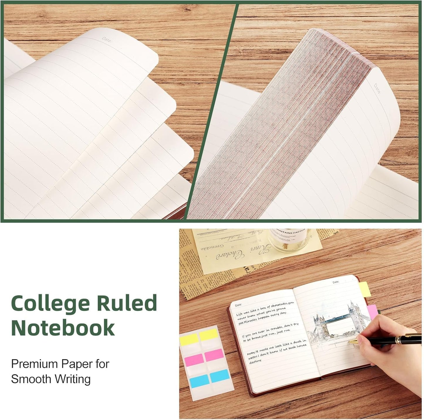 AHGXG Small Lined Pocket Journal Notebook for Men - 256 Numbered Pages College Ruled B6 Mini Journal, Vintage Soft Leather Hardcover, 80gsm Paper, for Women Work Office School, 4.1'' X 5.7''- Dark Green