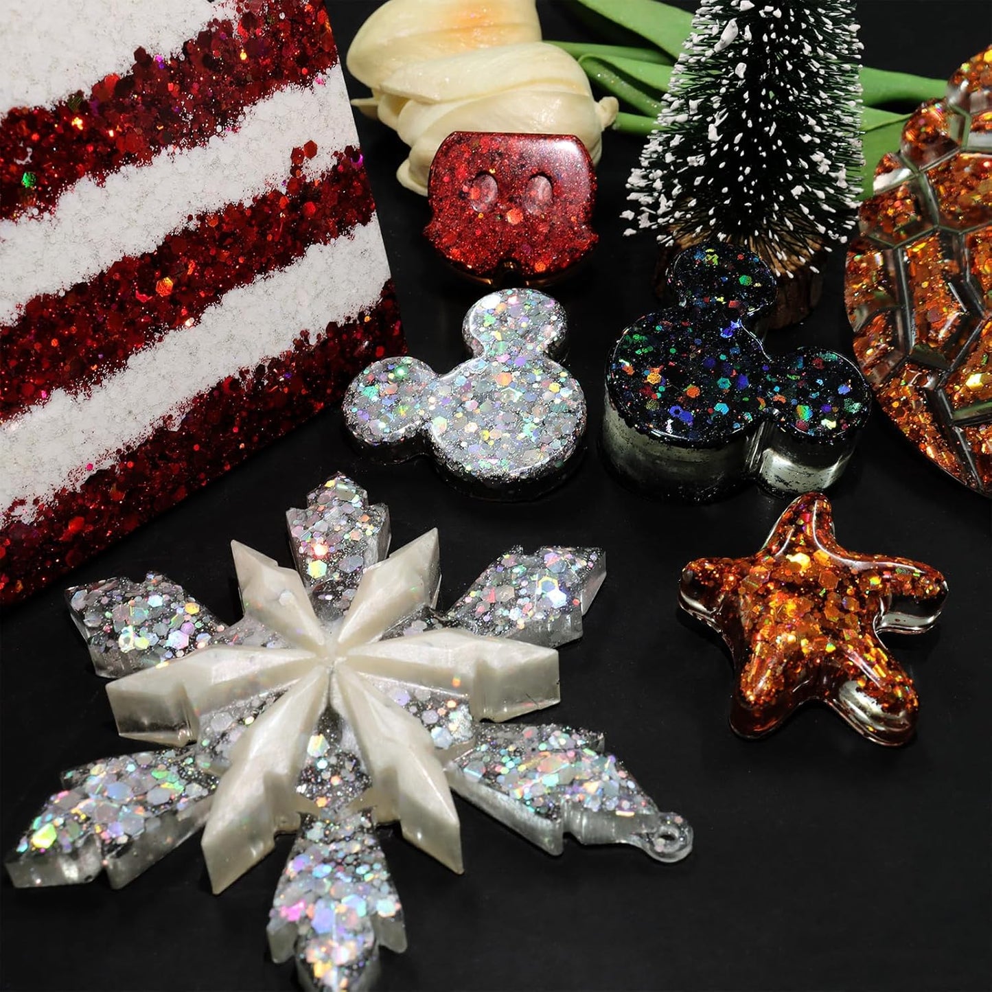 Ceya Holographic Chunky Glitter, 1 LB/ 16OZ Laser Black Bulk Craft Glitter Mixed Chunky Fine Glitter Bottled Metallic Flake Nail Sequins for Resin, Tumblers, Scrapbooking, Festival Decor, Art Project