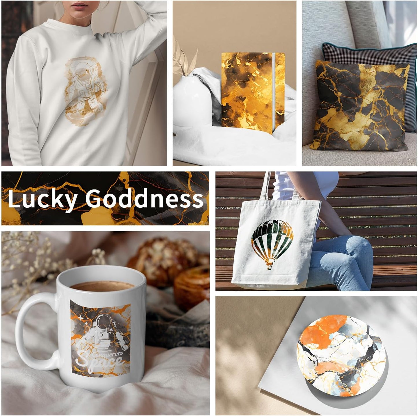 Sublimation Transfer Sheets for Heat Press Machine,Orange Gold Marble Sublimation Sheets for Tumblers Blanks Tshirts,6 Sheets 12x12inch