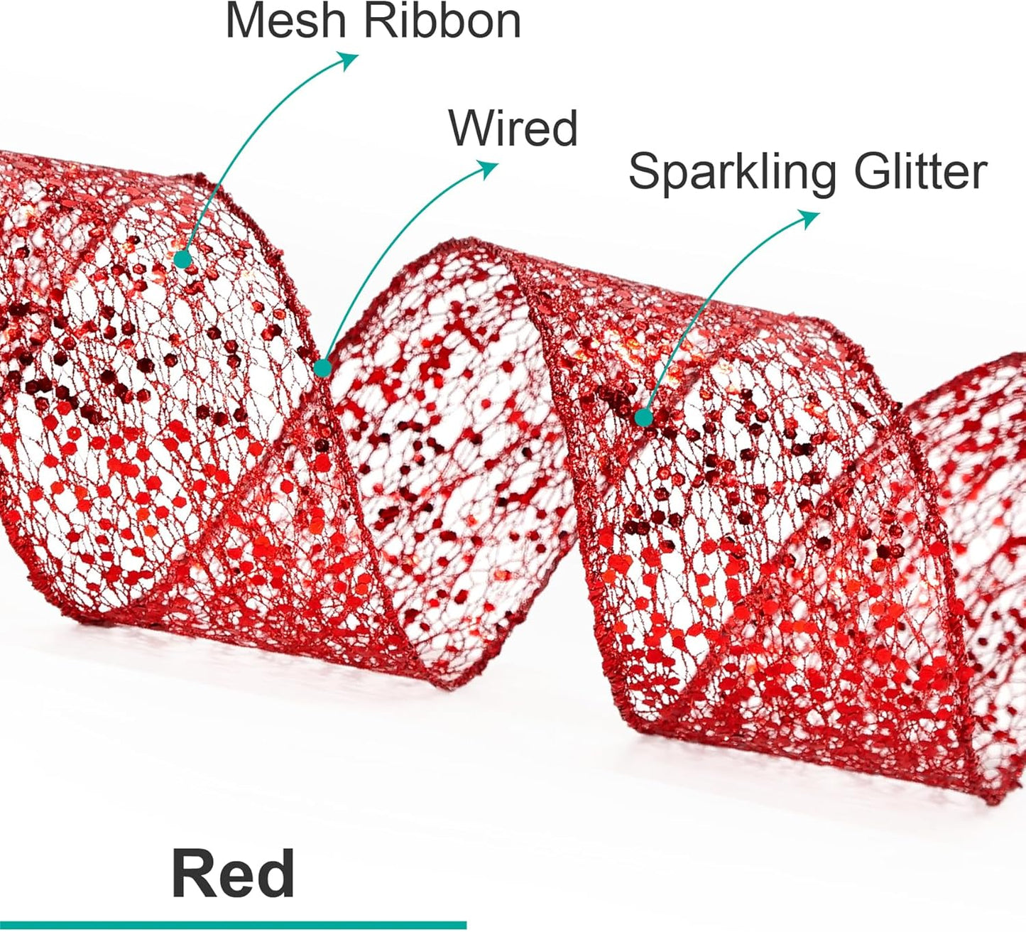 CT CRAFT LLC Sparkling Glitter Mesh Wired Ribbon 2.5" x 20 Yards Red for Christmas Home Decor Bow Gift Wrapping DIY Crafts Wreath