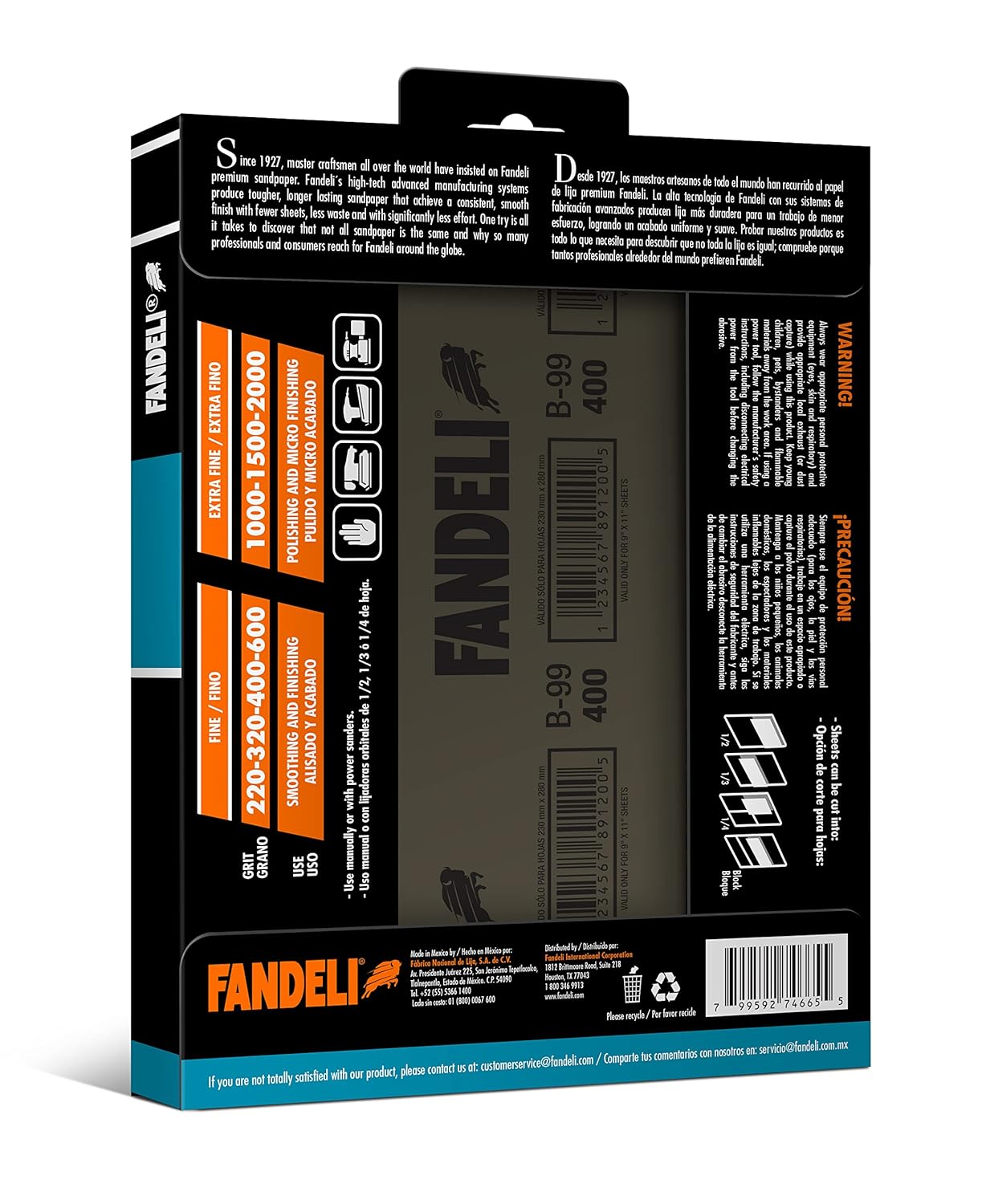 Fandeli | Waterproof Sandpaper | 400 Grit | 25 Sheets 9'' x 11'' | For for Plastic, Lacquer, Varnish, and Pain | Water Resistant