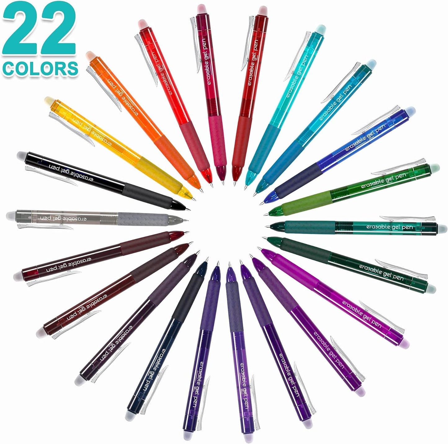Erasable Gel Pens, 22 Colors Lineon Retractable Erasable Pens Clicker, Fine Point, Make Mistakes Disappear, Assorted Color Inks for Drawing Writing Planner and Crossword Puzzles