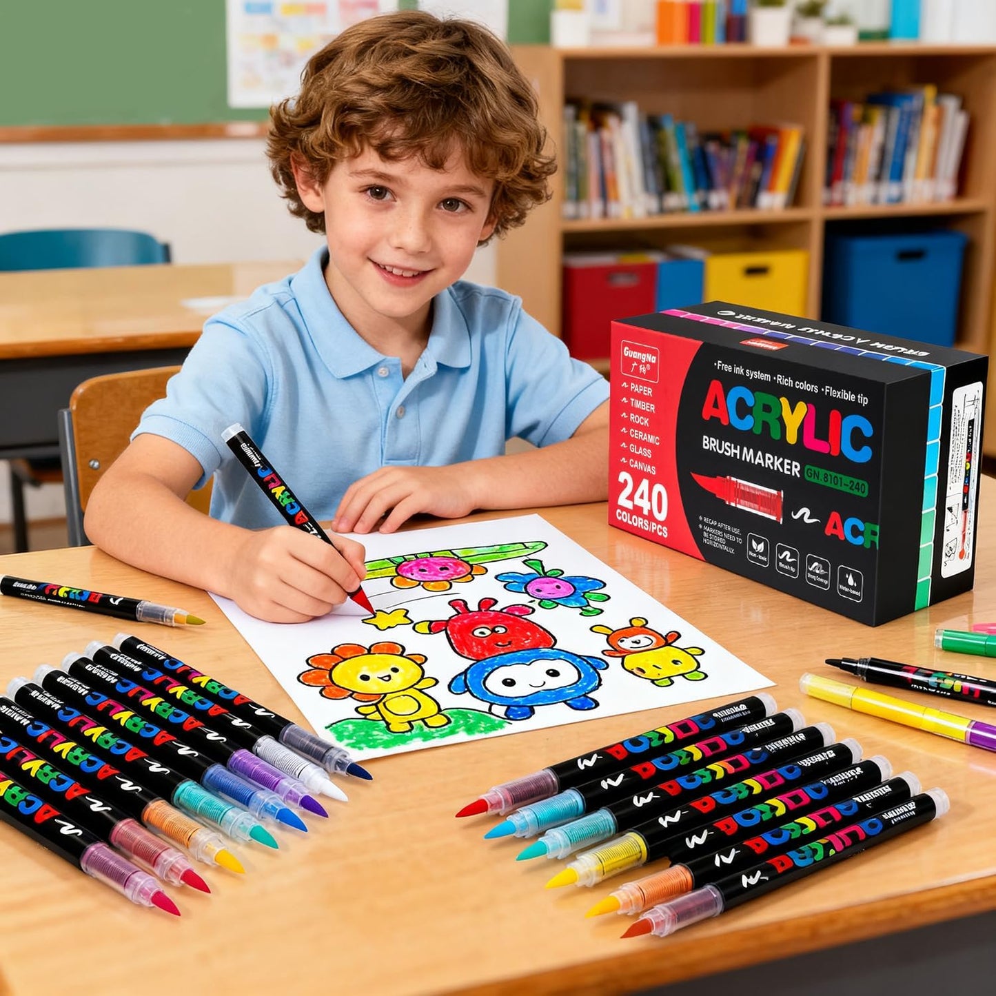 Acrylic Paint Markers Pens, 72 Vivid Colors Acrylic Markers Set,Direct Liquid Type, Stackable Color, Odorless Soft Head，Markers for School，Tooli Art ，Fabric & Creative Crafts (72)