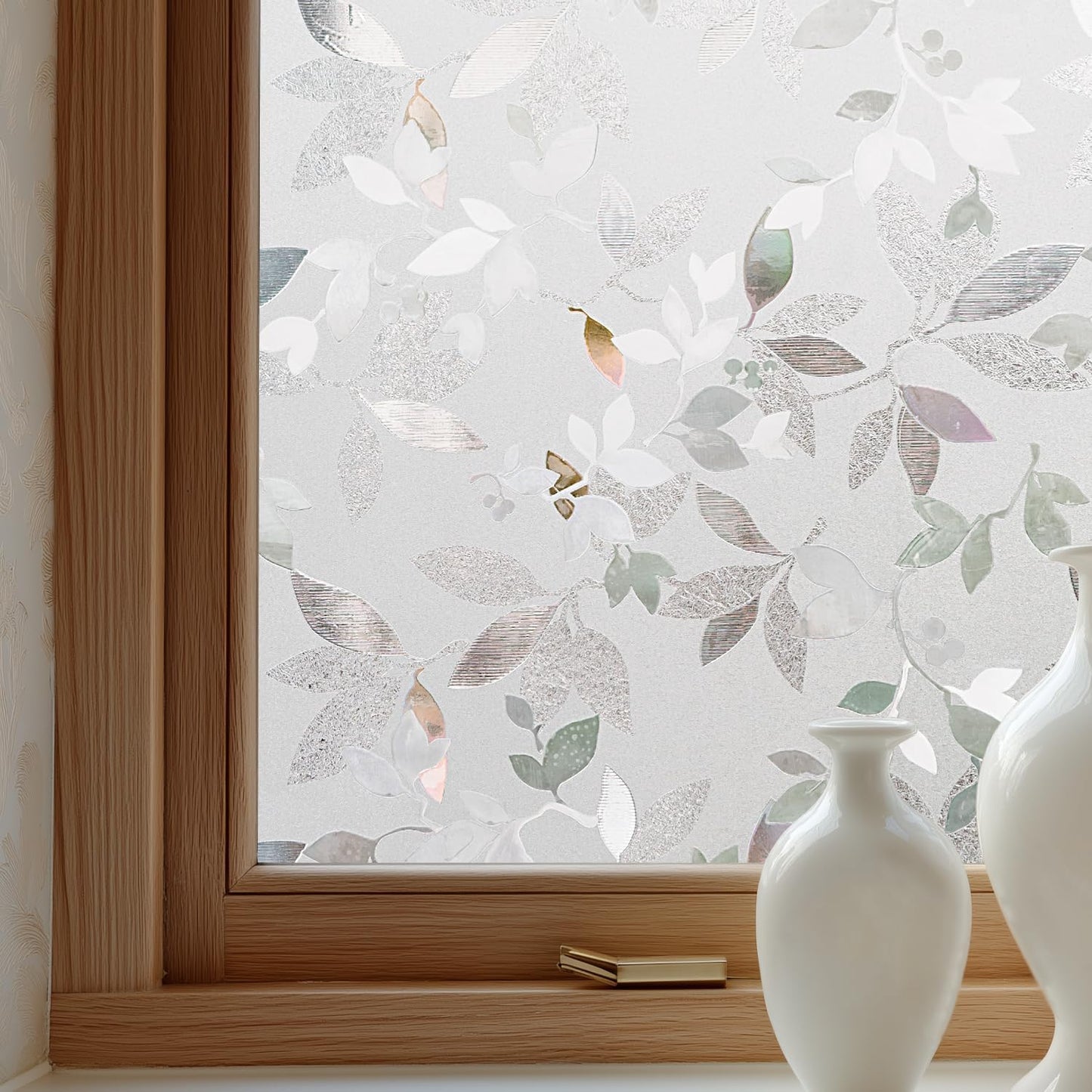 Window Privacy Film Decorative for Front Door, Bathroom Static Cling Stained Glass Sticker Opaque Heat Control UV Blocking Non-Adhesive for Home Windows 35.4 x 78.7 inches Magnolia