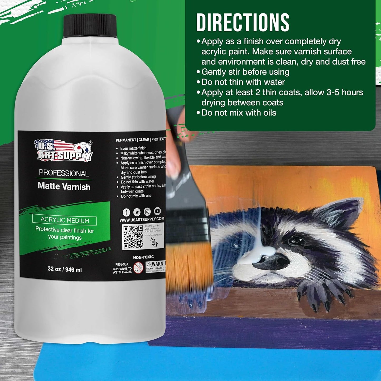 U.S. Art Supply 32 oz Matte Acrylic Varnish for Acrylic Painting, Permanent Clear Protection, Reduces UV & Photography Glare