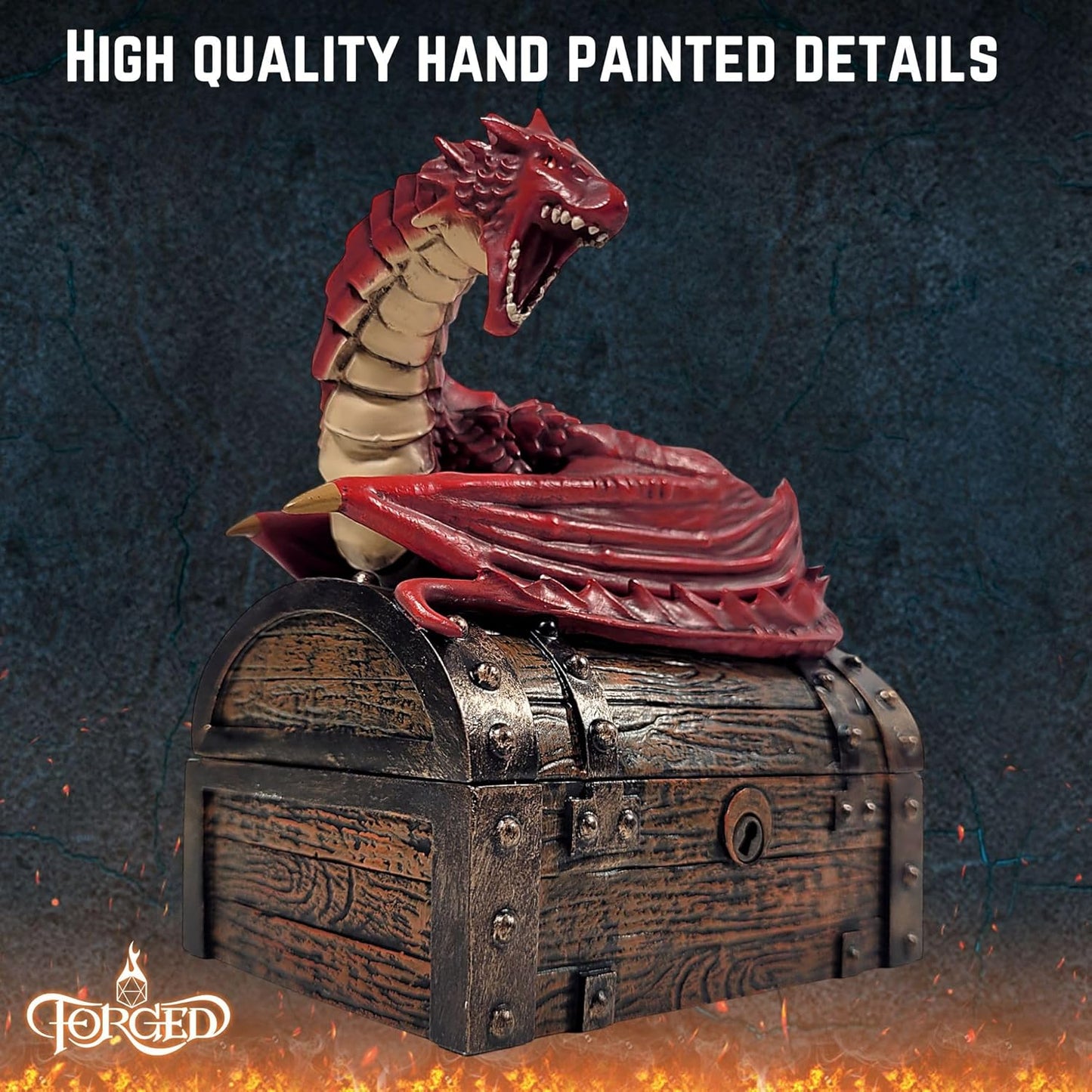 Forged Dice Co. Wyvern Dice Box with Lock and Key - Dragon Storage Chest Compatible with Dungeons and Dragons, D&D Miniatures, Dnd Accessories - Fits up to 4 Standard Polyhedral Sets - Red
