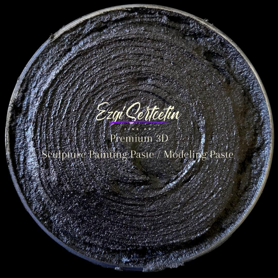 3D Sculpture Painting Paste|Texture Paste|Decorative Plaster|Ready to Use|Unique Colors|Ideal for Artwork|Stencil|Flowers|Texture|Art Relief| 6 oz (Metallic Black)