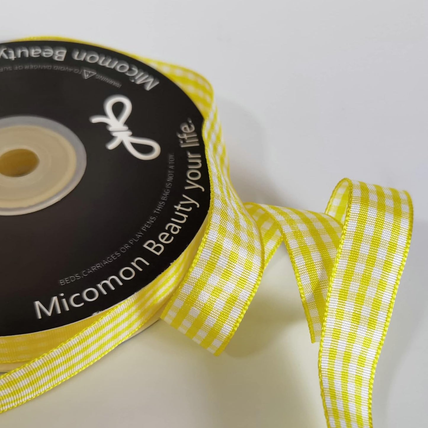 Yellow Gingham Plaid Checked Ribbon 25 Yards Each Roll 100% Polyester (5/8",Yellow)