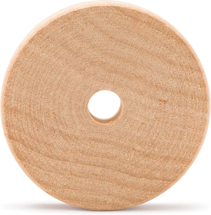 2-inch Diameter Slab Wooden Wheels for Crafts, 3/8-inch Hole, 7/16-inch Thick, Pack of 24 Mini Wood Wheels for Model, by Woodpeckers