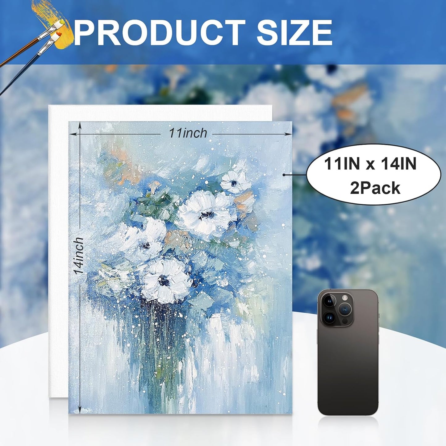 ESRICH Canvas Boards for Painting, 2 Pack Canvas for Painting 11x14 Cotton Primed Acid Free Blank Canvas Panels for Oil Paint, Watercolor, Acrylic Paint, Gouache and Tempera.