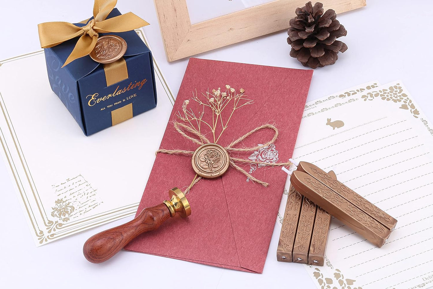 Yoption 5 Pieces Sealing Wax Sticks, Antique Bronze Gold Totem Fire Manuscript Wax Seal Sticks with Wicks for Wax Seal Stamp (Antique Bronze Gold)