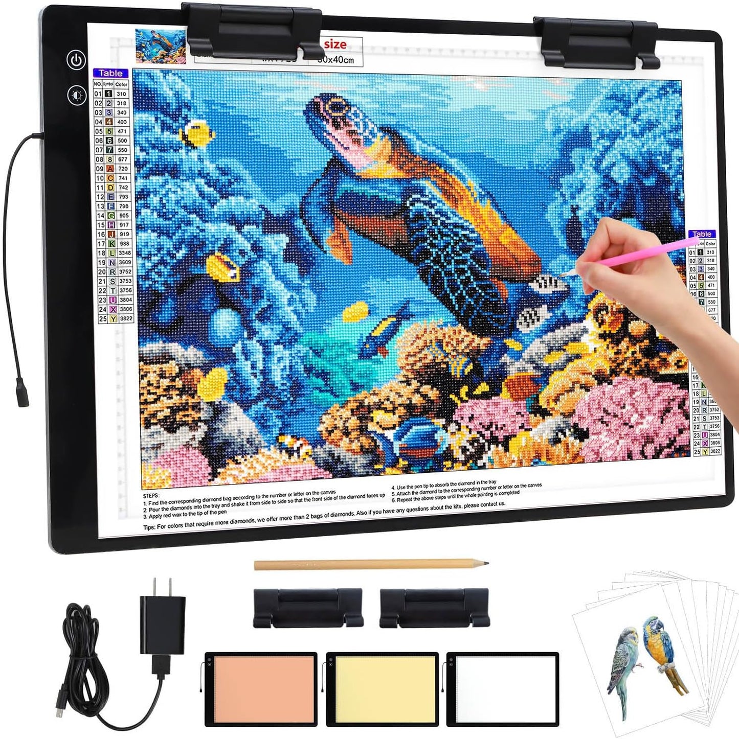 Zocelight Rechargeable A2 Light pad for Diamond Painting,A2 Light Board with 5200mAh Battery,6 Levels Dimming/3 Color temperatures 5500 Lux Super Bright Light Box for Drawing,Sketching,Animation