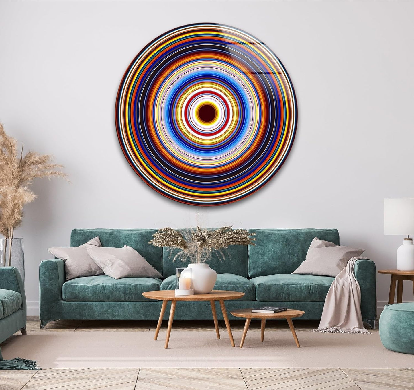 My Photostation.com 31.5''(80cm) Diameter Colorful Concentric Circles Round Glass Wall Art Tempered Glass Printing Wall Decor Large Wall Art Wall Hangings