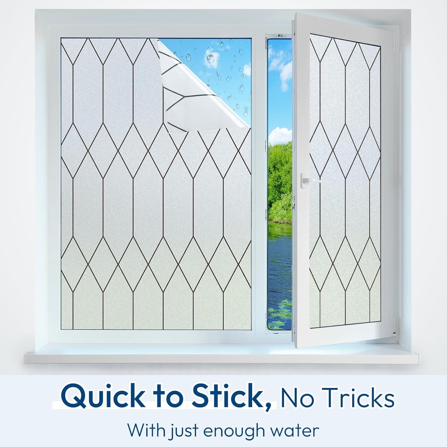 rabbitgoo Window Privacy Film for Glass Windows, Frosted Glass Cling with Decorative Moroccan Lattice, Removable Heat Control Sun Blocking Door Covering Sticker for Home Bathroom, 35.4 x 78.7 inches