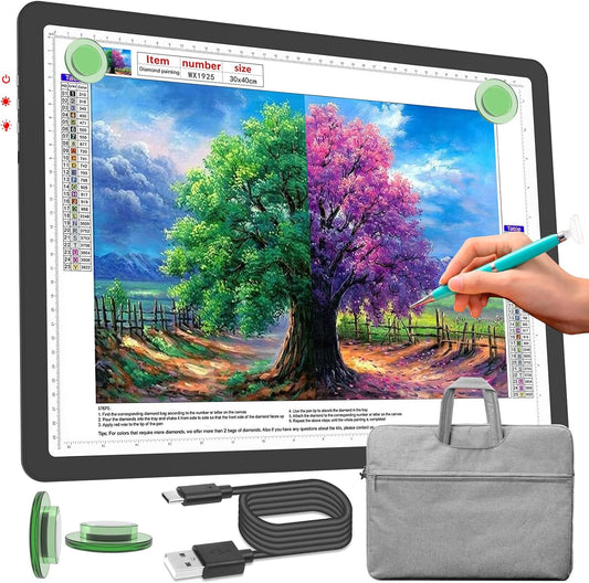 Phylosal Rechargeable A3 Light Pad with Carry Bag, Ultra-Thin Magnetic Tracing Light Box for Drawing, Diamond Art Painting Light Board with Side Button, Super Bright Light Table for Sketching (Black)