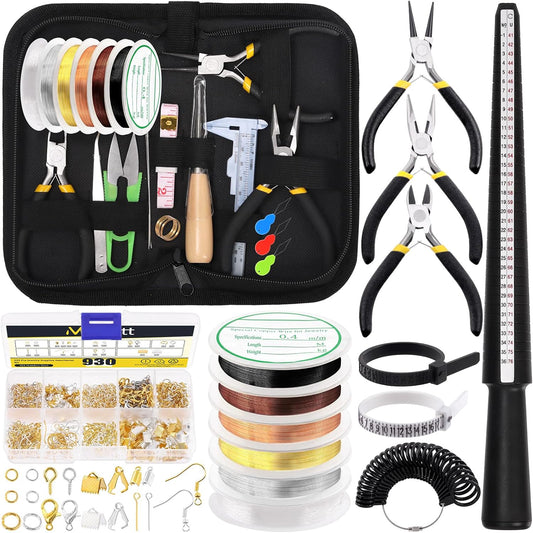 Mardatt 957Pcs Jewelry Making Supplies Kit - Includes Pliers, Ring Sizer, Wires, Opener & Other Findings for Jewelry Making & Repair