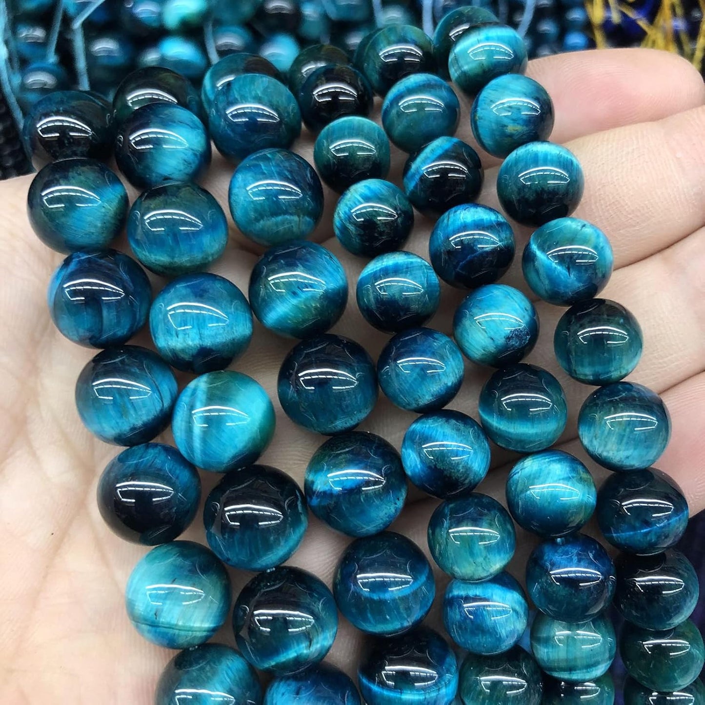 Blue Tiger Eye Gemstone Loose Beads Natural Round Loose Stone Beads for Jewelry Making DIY Bracelet Necklace Earrings 8mm 48pcs 1 Strand 15" (Blue Tiger Eye, 8mm)