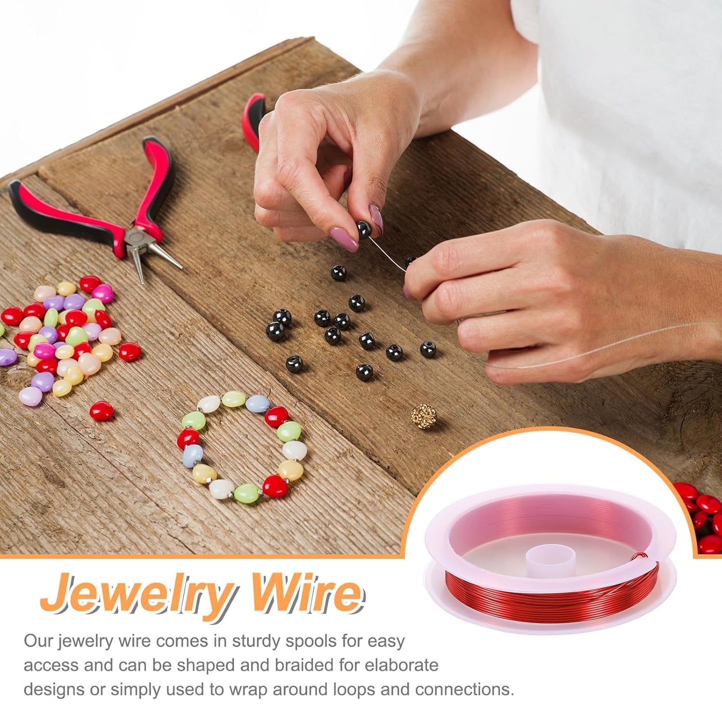 HARFINGTON 13ft Jewelry Wire, 22 Gauge (0.6mm) Brass Craft Soft Metal Tarnish Resistant Copper Beading Wire for Jewelry Making Supplies Crafting, Bright Red