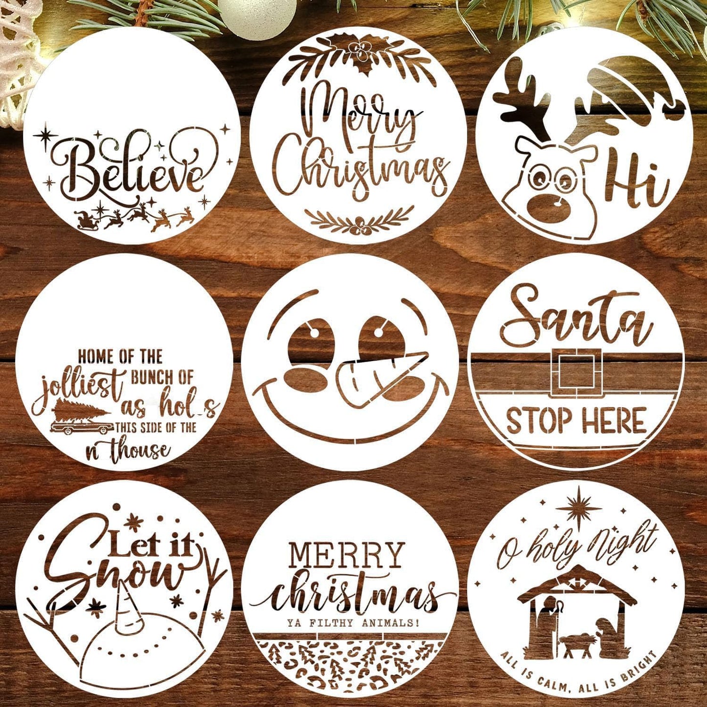 Christmas Stencil for Painting on Wood 12" Merry Christmas Doormat Stencils for Crafts Reusable Holiday Stencil Drawing Templates for Door Hanger Porch Wreath Decor