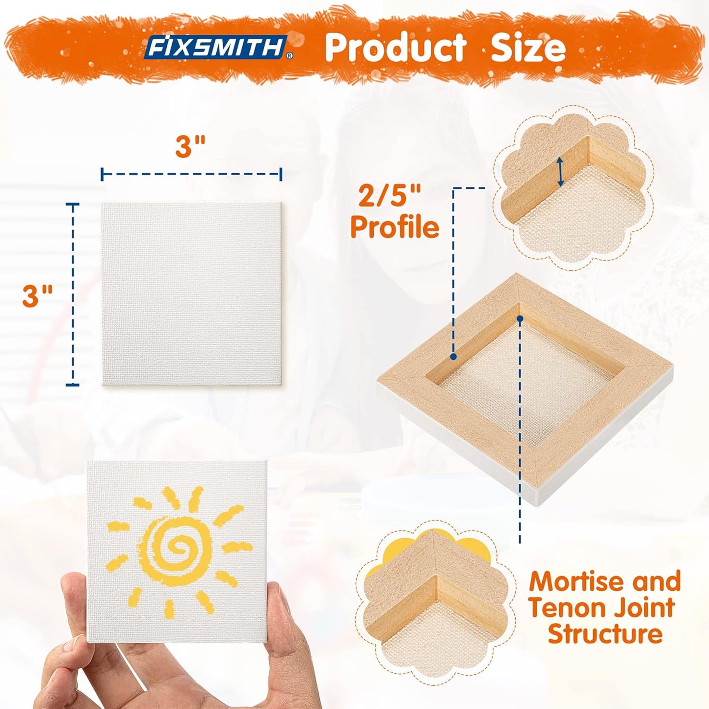 FIXSMITH Mini Stretched Canvas - 24 Pack 3 x 3 Inch, 2/5” Profile Small Square Canvases, 100% Cotton Art Primed Little Blank Canvas, Home Decor Project, Art Supplies for Acrylic Oil Painting