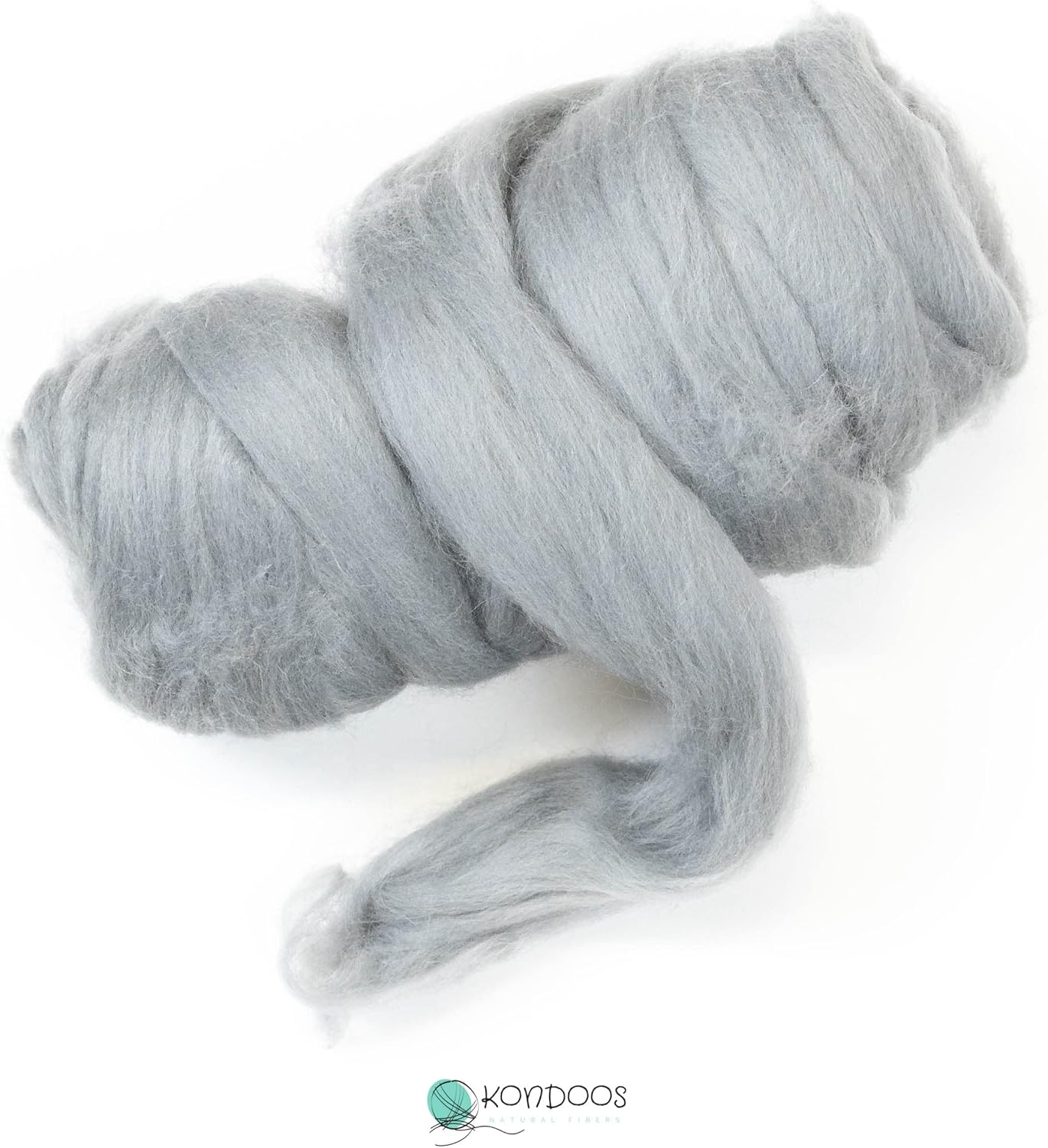 Kondoos Colored Natural Wool roving, 8 OZ. Best Wool for Needle Felting, Wet Felting, handcrafts and Spinning. (Silver)
