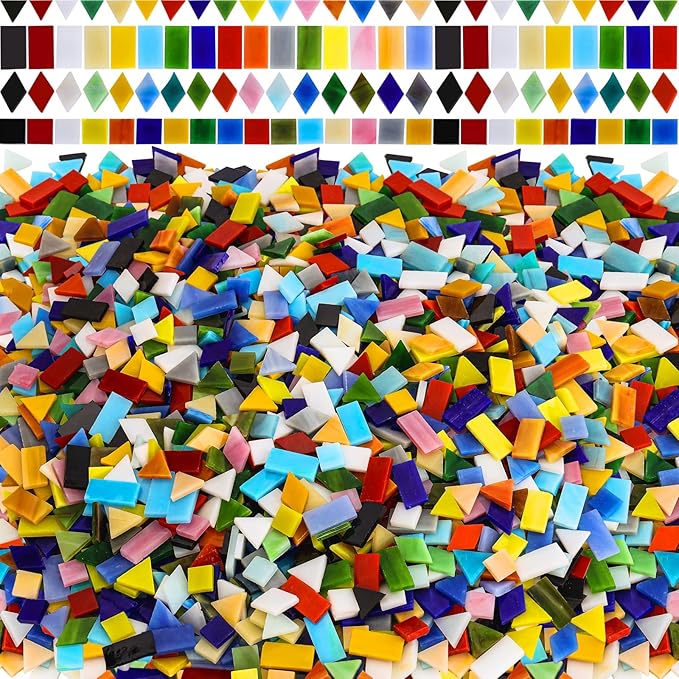 3200 Pcs Mosaic Tiles, Glass Mosaic Tiles for Crafts Bulk, Assorted Color Stained Mosaic Glass Pieces, Mosaic Supplies for Home Decoration, Art Crafts, DIY Projects, Opaque